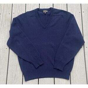 Brooks Brothers Sweater Mens 42 Navy Blue V-Neck 100% Lambswool Made in England